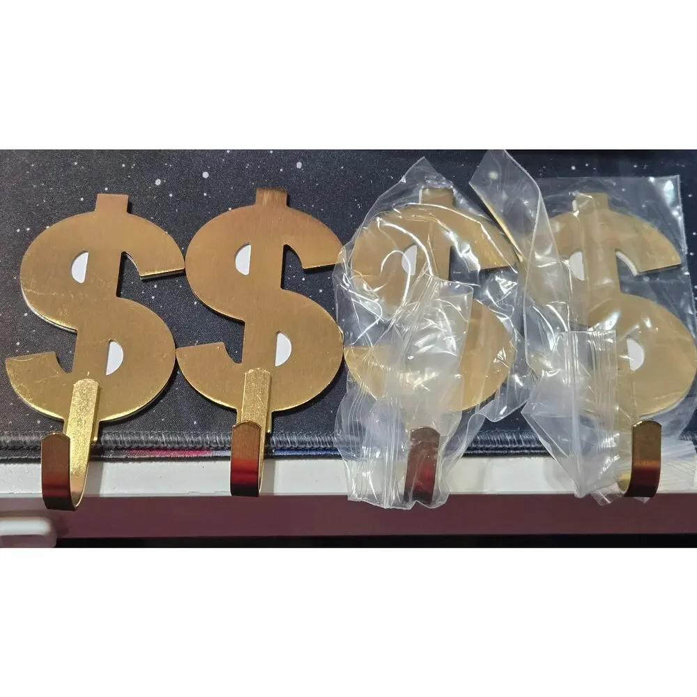 Brushed Gold Dollar Sign Wall Hooks Set of 4 Modern Decorative Hangers